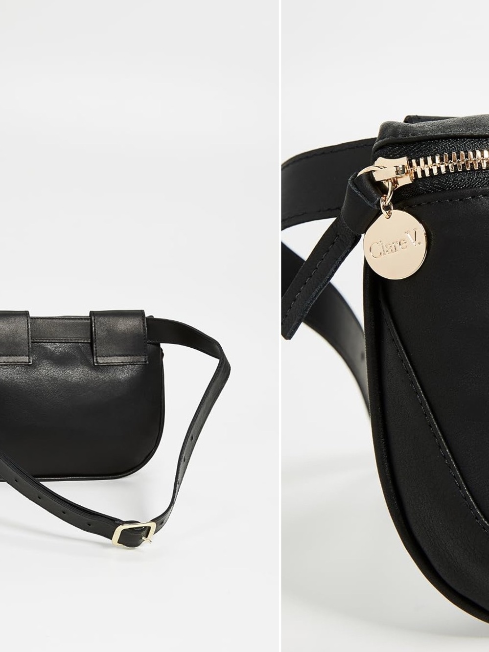 Clare V Black Leather Crossbody Belt Bag with Gold Hardware - Picture 5 of 8